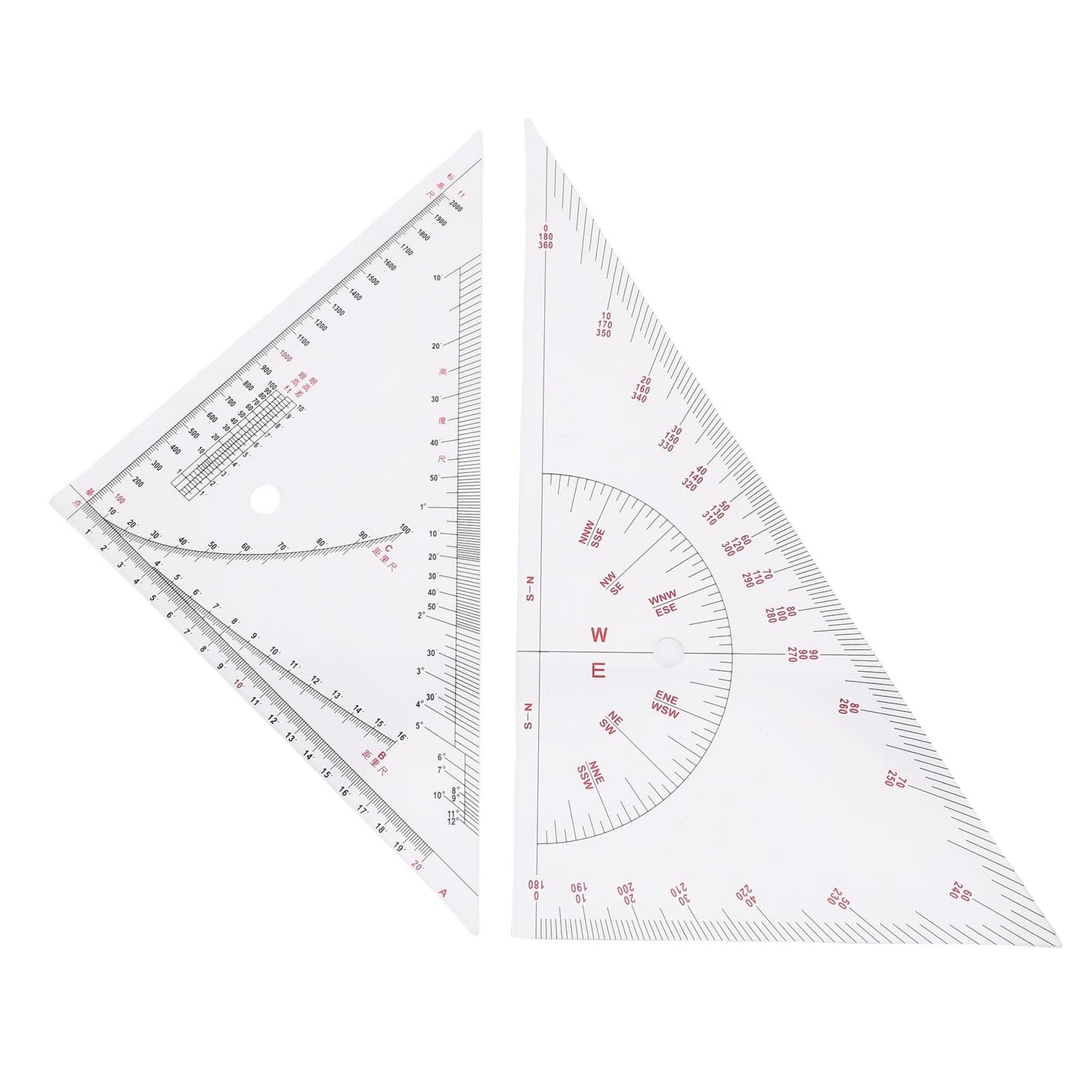 Klanata Large 405mm Marine Navigation Triangle Ruler & Protractor Set, Crystal Clear Acrylic Chart Plotting Tools for Boats and Yachts, Professional Nautical Drafting Tool (15.9in)