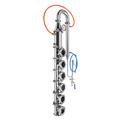 Alcohol Distillation Flute, Tubular Distillation Tower 304 Stainless Steel Alcohol Distiller Silver Flute Reflux Column Still for DIY Whisky Wine Brandy Gin 4" (6Layer55.7”H)