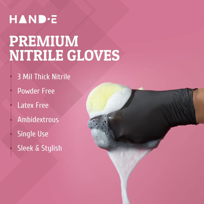 Hand-E Touch Black Nitrile Disposable Gloves XL 100 Count - Powder & Latex Free, Textured Fingertips, Heavy Duty Rubber Gloves for BBQ, Cooking, Tattoo, Hair Color, Cleaning
