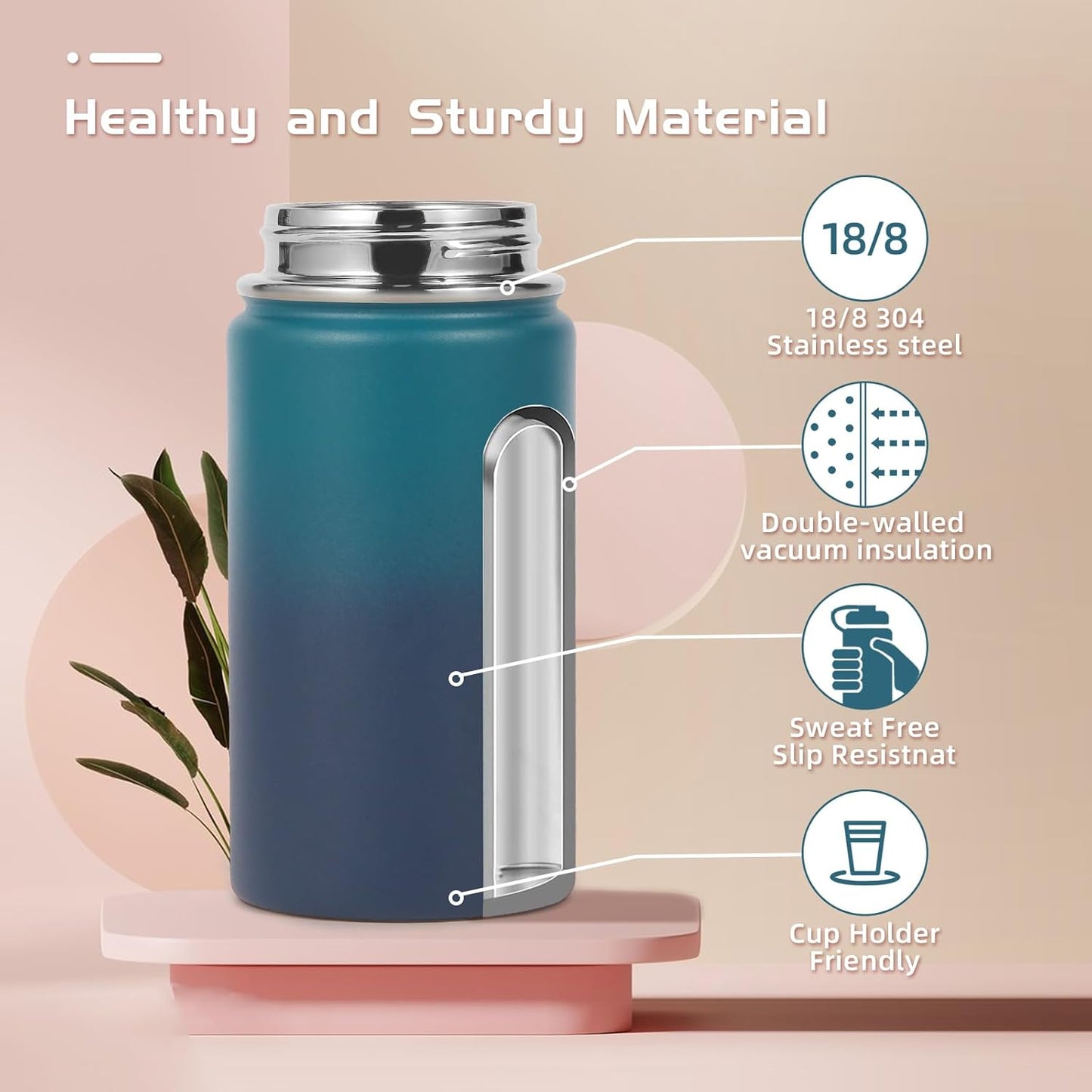 Volhoply 14oz Water Bottle with Straw Lid, Silicone Boot Bulk 6 Pack, Stainless Steel Insulated Kids Bottles (Dark