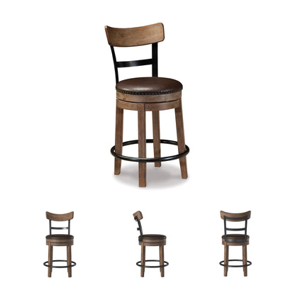 Signature Design by Ashley Pinnadel Bar Stool, Swivel Counter Height Stool Chair With Faux Leather Seat, Wood and Metal Frame for Kitchen Island With Seating, Light Brown