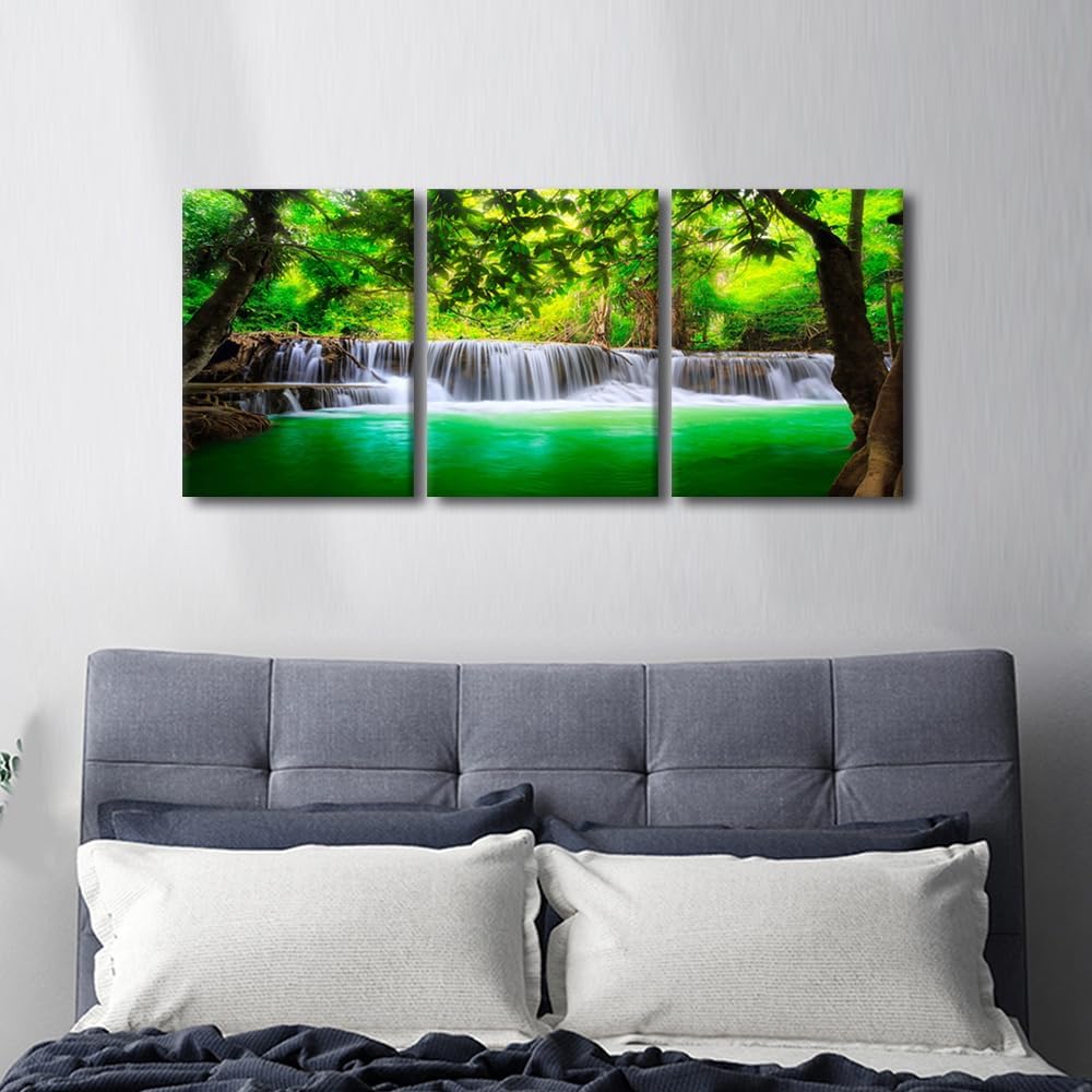 TFIAVSIN House Wall Decor, Tropical Beautiful Waterfall Paintings Wall Art for Living Room, 3 Piece Canvas
