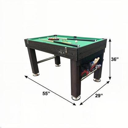 KICK Tetrad 55" 4-in-1 Multi Game Table (Brown) – Foosball, Billiards/Pool, Air Hockey & Ping Pong
