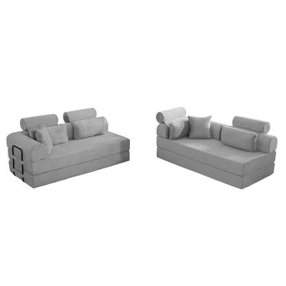 KEIKI 6-in-1 Folding Convertible High Back Sofa Sleeper, 106" Oversized Modular Sectional Corduroy UpholsteredL Shape Couches for Living Room, High-Density Foam Chaise Lounge Indoor, Light Gray