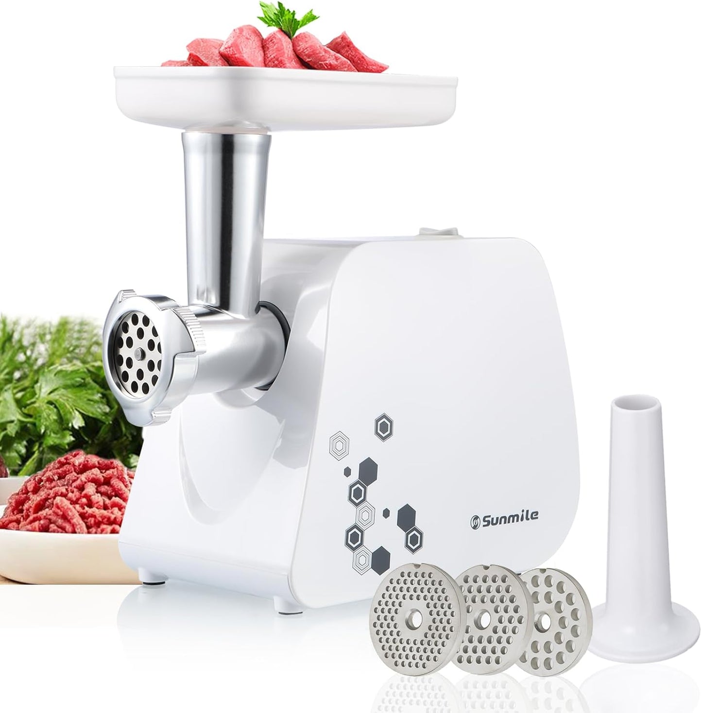 1HP 1000W 3 Plates,1 Sunmile Electric Meat Grinder and Sausage Maker - Max - Stainless Steel Cutting Blade and Grinding