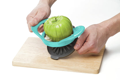 PrepWorks by Progressive Dishwasher Safe 16-Slice Thin Apple Slicer and Corer with Attached Safety Cover (Turquoise)