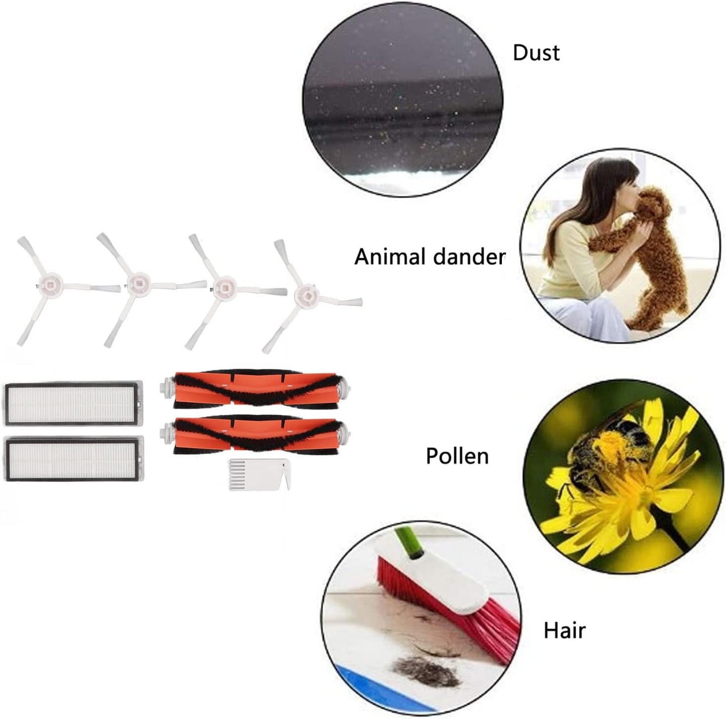 Sweeping Robot Main Brush Kit, Robot Vacuum Mop Main Brush Side Brush Filter Screen Replacement Parts