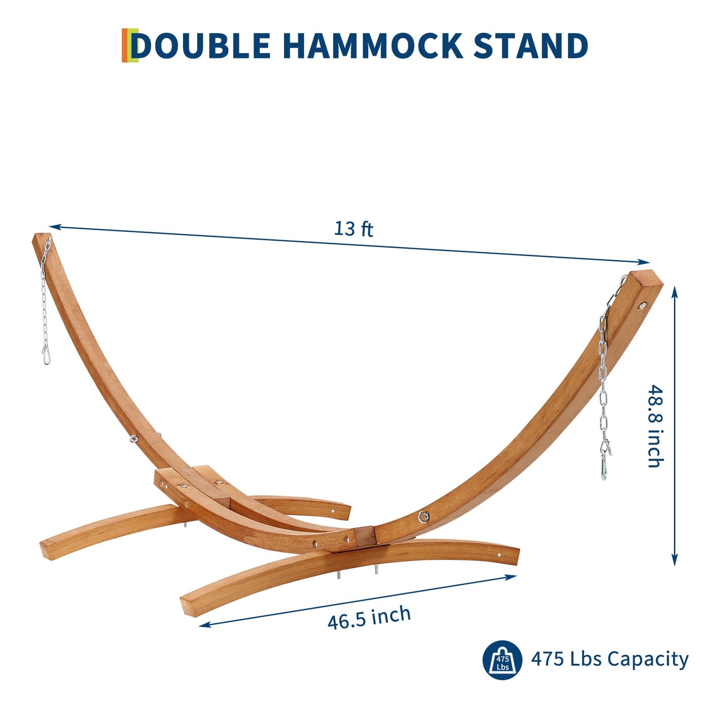 KOKEBREN Wood Hammock Stand Only, Universal Wood Hammock Stand with Chains and Carabiners, Curved Wood Hammock Stand for Outside Patio Backyard Indoor, Max 475 Lbs