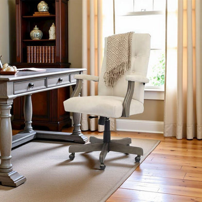 Starlight Canyon Home Tufted Executive Desk Seating in Champagne Faux Leather, Elegant Rolling Office Solution with Classic Wingback