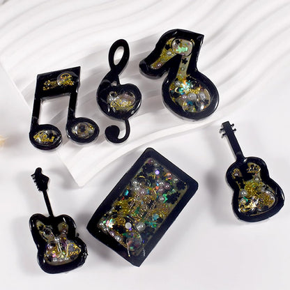 Voyyphixa 6PCS Music Notes Resin Shaker Molds Guitars Quicksand Silicone Molds for Epoxy Resin Quicksand UV Resin Mold Shaker Resin Casting Molds for Pendant Jewelry Decoration Craft Making DIY