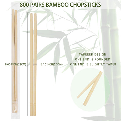 TMCCU 800 Pairs 9 Inch Disposable Bamboo Chopsticks Bulk, Individually Clear Wrapped Separated Sleeved Chopsticks Wooden for Restaurants, Noodles, Sushi, Asian Food