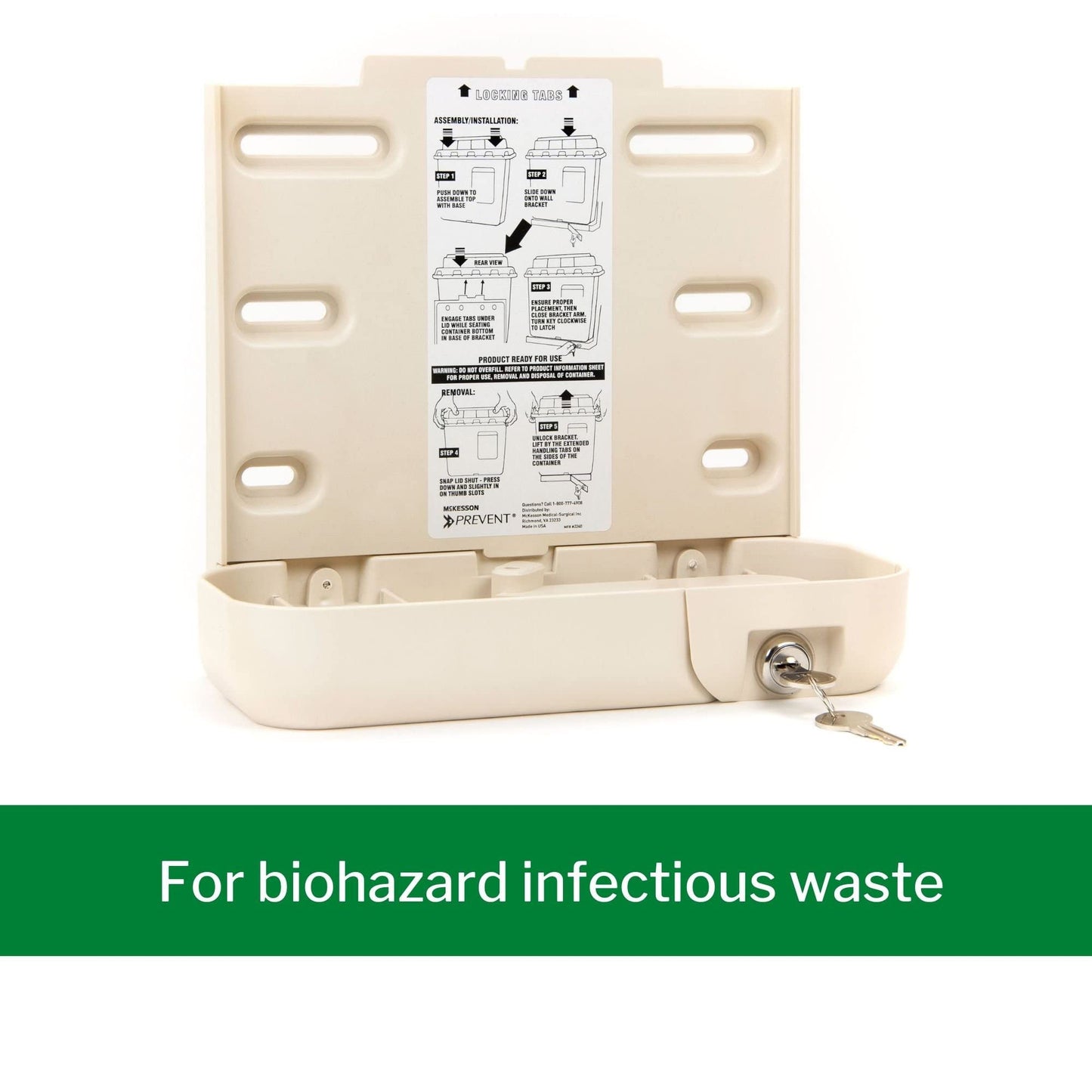 McKesson Prevent Sharps Locking Wall Cabinet - for Biohazard Infectious Waste - 10 in x 4.35 in x 9.36 in, 1 Count