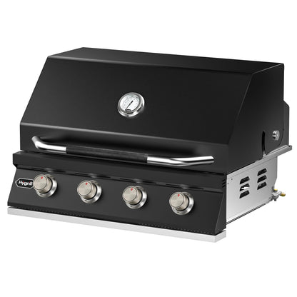 Hygrill STD Series 32-Inch Built In Grill for Natural Gas, Stainless Steel Outdoor Kitchen 4-Burner Grill Head, Black