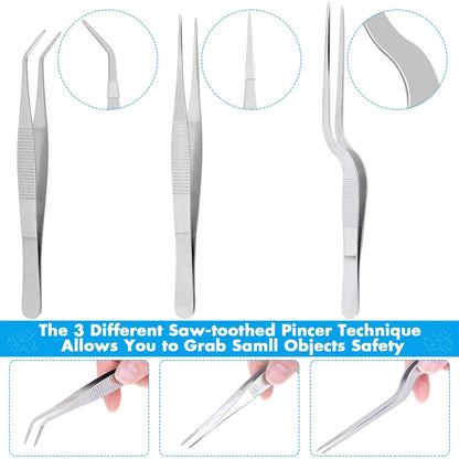 Cridoz 7 Pcs Stainless Steel Kitchen Cooking Plating Tweezers Tongs Drawing Spoons Offset Spatula and Fish Spatula for Food Culinary Plating Decorating