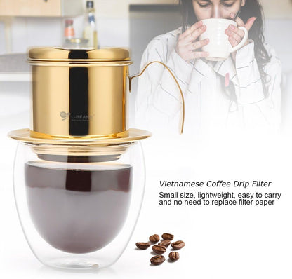 Vietnamese Coffee Filter Maker, Stainless Steel Drip Filter Cup for Home Office Cafe (Gold)