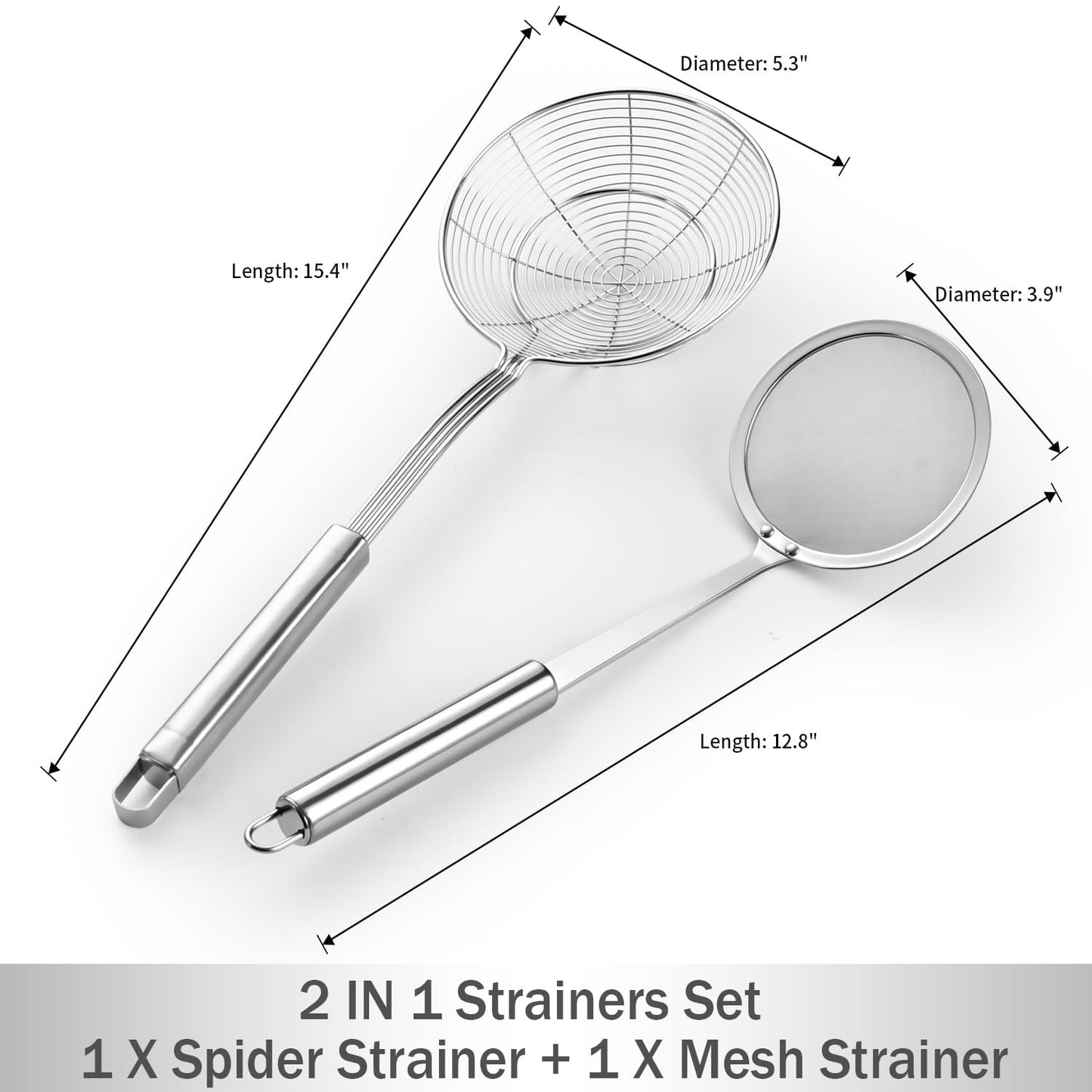 5.3 Inch Spider Strainer With Mesh Fatsoff Soup Scoop,Slotted Spoon For Cooking,Fat Skimmer Spoon For Kitchen Fryer Basket
