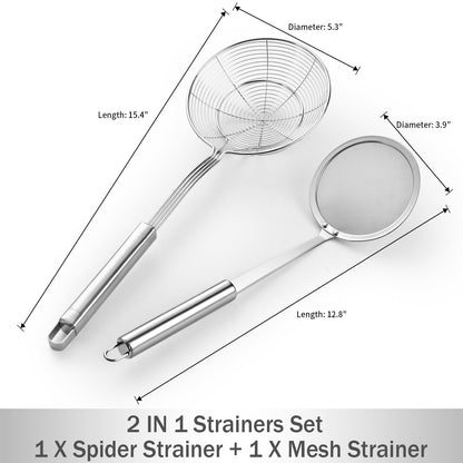 5.3 Inch Spider Strainer With Mesh Fatsoff Soup Scoop,Slotted Spoon For Cooking,Fat Skimmer Spoon For Kitchen Fryer Basket