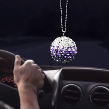 Rear View Mirror Bling Crystal Ball Charms, Purple Car Accessories for Women