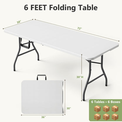 MAKE CHANGES Folding Table 6 Pack, 6 FT Foldable Plastic Table with Carrying Handle, Heavy Duty Portable Fold-in-Half Utility Table for Party, Camping, Banquet, Craft, Wedding, Indoor & Outdoor Use