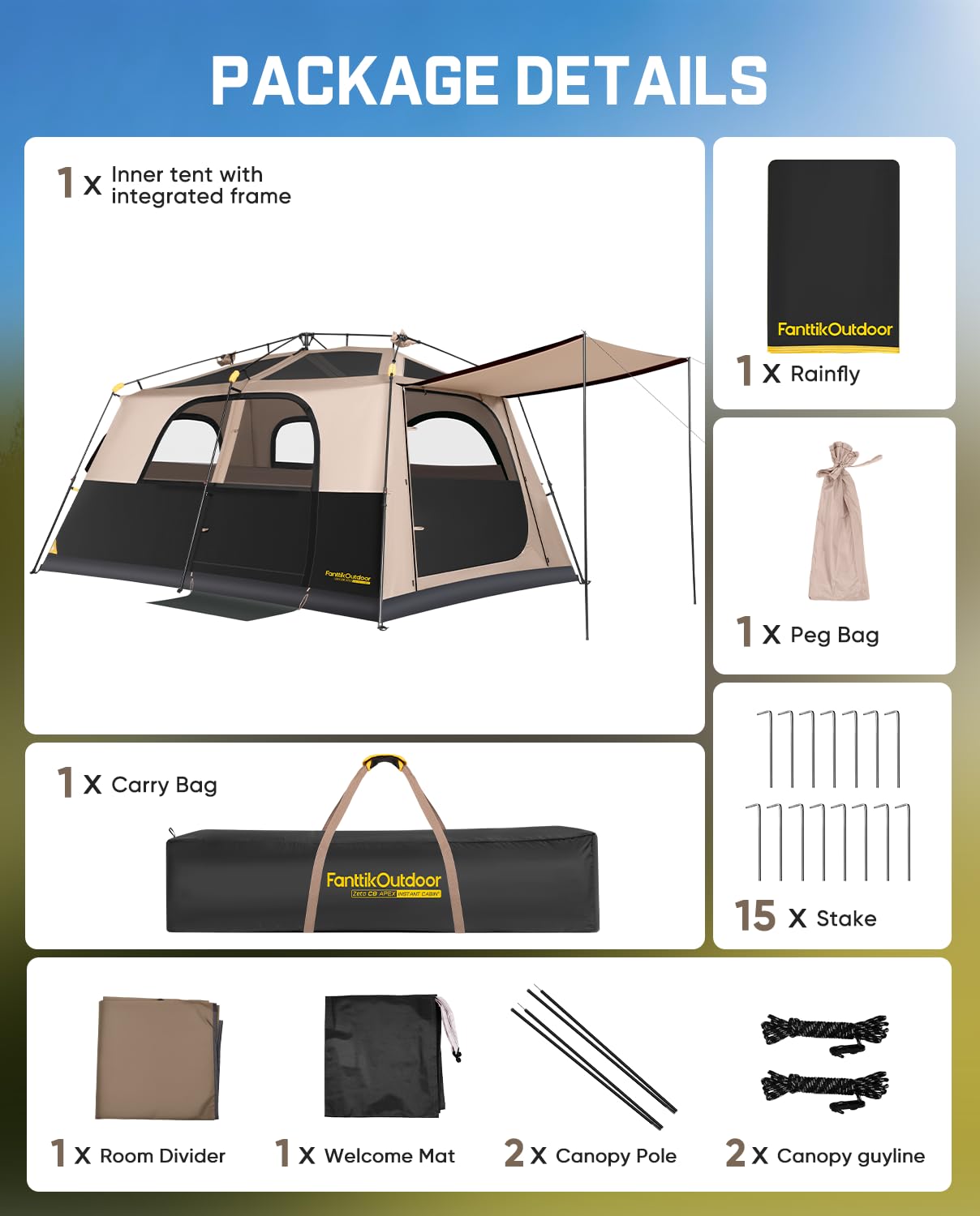 FanttikOutdoor Zeta C8 Apex Camping Tent, 8 Person Instant Cabin Tent Setup in 60s, Family Tent with Carry Bag for Family Camping & Hiking, Waterproof, Upgraded Ventilation