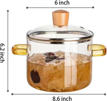 Clear Cooking Pots 1.5L (50oz), High Borosilicate Cooking Pot with Lid for Noodle, Soup, Milk