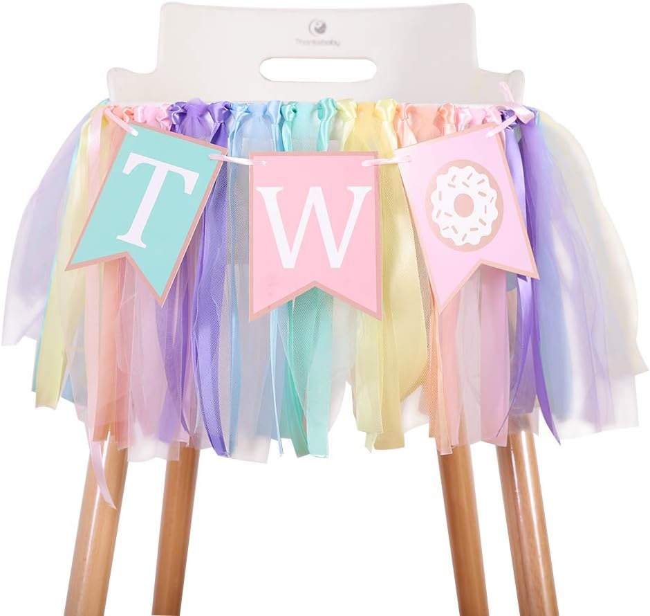 1 2 2) Donut to Years Old Birthday Banner - Donut Theme Birthday High Chair Banner, a Soft Rainbow Ribbon Tutu Group