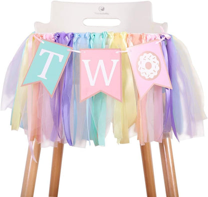 1 2 2) Donut to Years Old Birthday Banner - Donut Theme Birthday High Chair Banner, a Soft Rainbow Ribbon Tutu Group