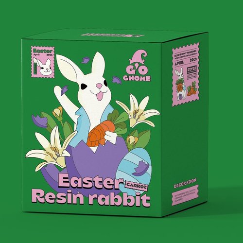 GoGnome Easter Bunny Figurines - Hand-Painted Resin Rabbits with Carrots & Eggs | Set of 2 (White)