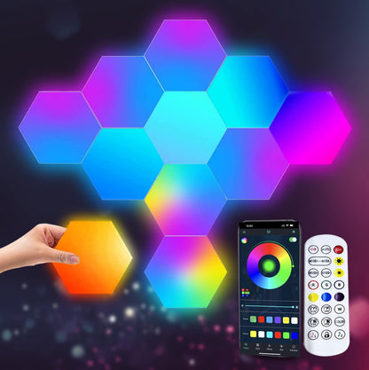LED Hexagon Lights for Gaming Setup, Smart Home Gaming Wall Lights Work with Alexa Google Assistant, Voice, App & Remote Control, RGB-IC LED Light Panels Music Sync for Game Room Bedroom, 10 Pack