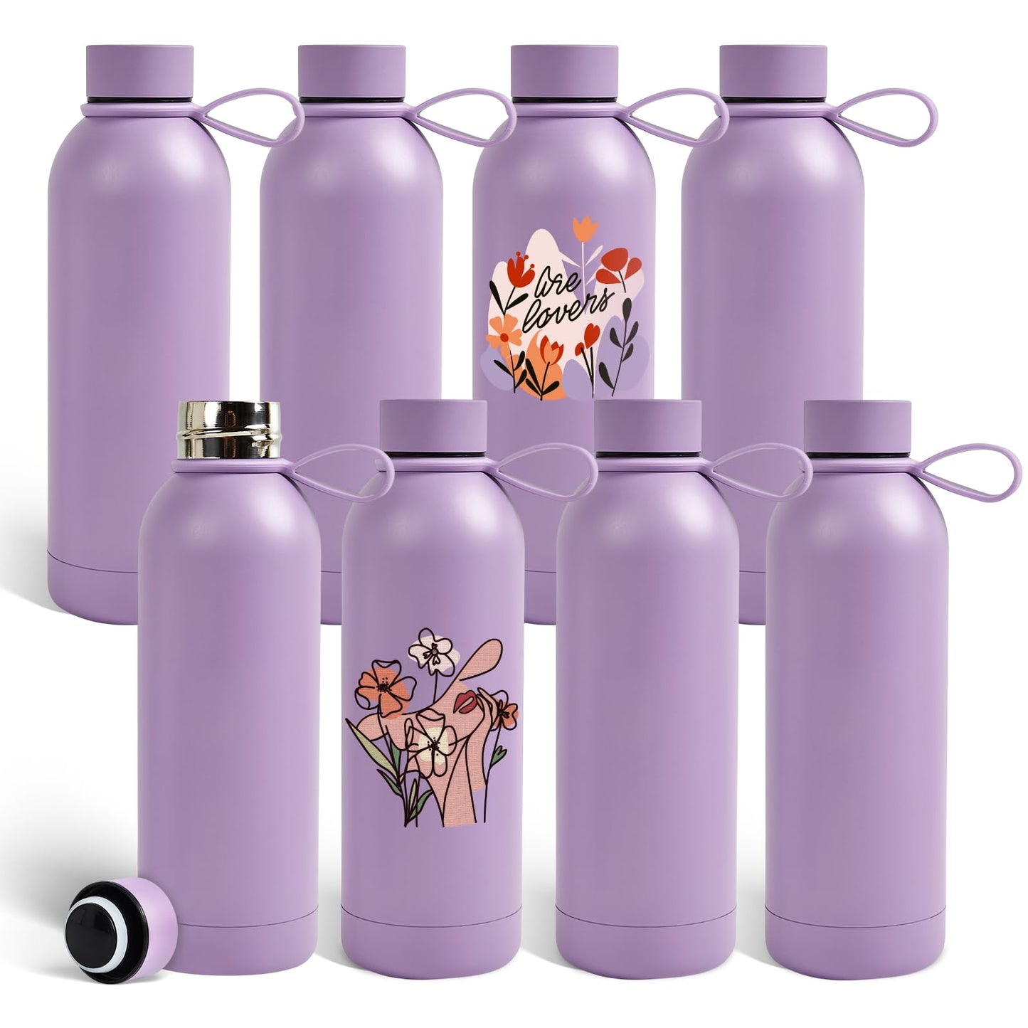 PlanetFlame Sublimation Blanks, 8 Pack 17 oz Tumblers Double-wall Insulated Stainless Steel Water Bottle Sublimation with Silicone Ring Coffee Cups, Matte Lightpurple