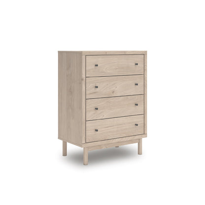 Signature Design by Ashley Birkmore Mid-Century Modern 4-Drawer Chest with Easy Glide and Safety Stop for Bedroom, Light Brown