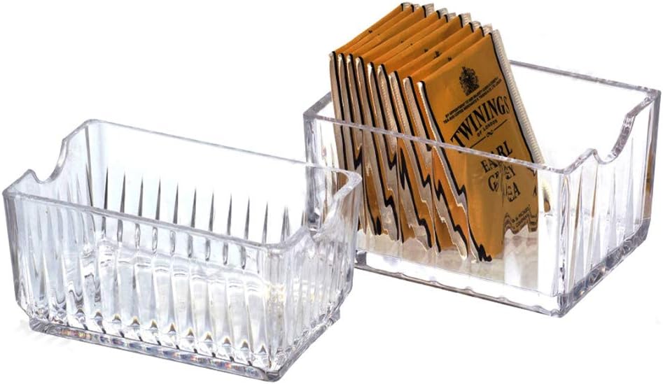 Acrylic Tea Bags Caddy Organizer, Tea Chest Box for Tea, Coffee Bags, Sweeteners, 11x6.5x6.5cm, 1 Divided Section