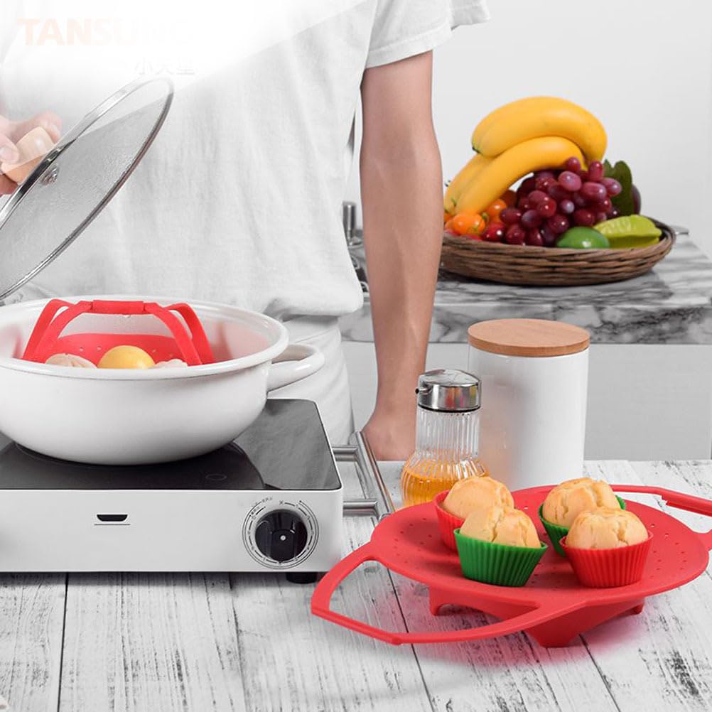 STOBAZA Foldable Silicone Steamer Basket for Pot with Heat Resistant Handles up to 428 F Dishwasher Safe Food Steamer for Vegetables Fruits Seafood - 13.97X7.87X1.77In