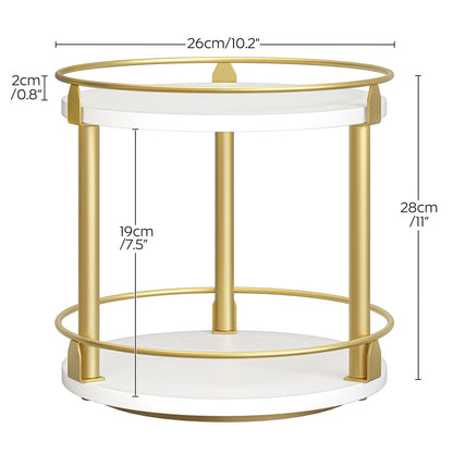 YATINEY Lazy Susan Organizer, Rotating Spice Rack, 2 Tier Spice Turntable Organizer, Industrial Turntable Spice Holder, for Kitchen Countertop and Cabinet, Compact and Versatile, White and Gold SR22DW