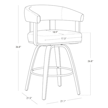 CHITA Swivel Counter Height Barstools Set of 2, FSC Certified Faux Leather Upholstered Bar Stools with Back and Armrest for Kitchen Island Home Bar, 27" Seat Height, Camel with Walnut Frame