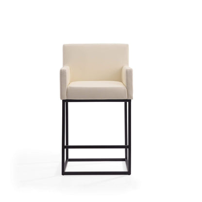 Manhattan Comfort Ambassador 38" Counter Height Bar Stool, Faux Leather Upholstery, Mid-Century Modern, Metal Frame with Footrest, No Assembly Required, Ideal for Kitchen Island, Set of 3, Cream