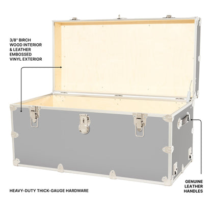 Rhino Trunk & Case Classic XXL Home Storage & College Trunk With Wheels - 36”x18”x18”, Seats 1500+ lbs, Soft-Close Lid. USA Made Secure Dorm Furniture, Organization, Steamer Style Blanket Chest