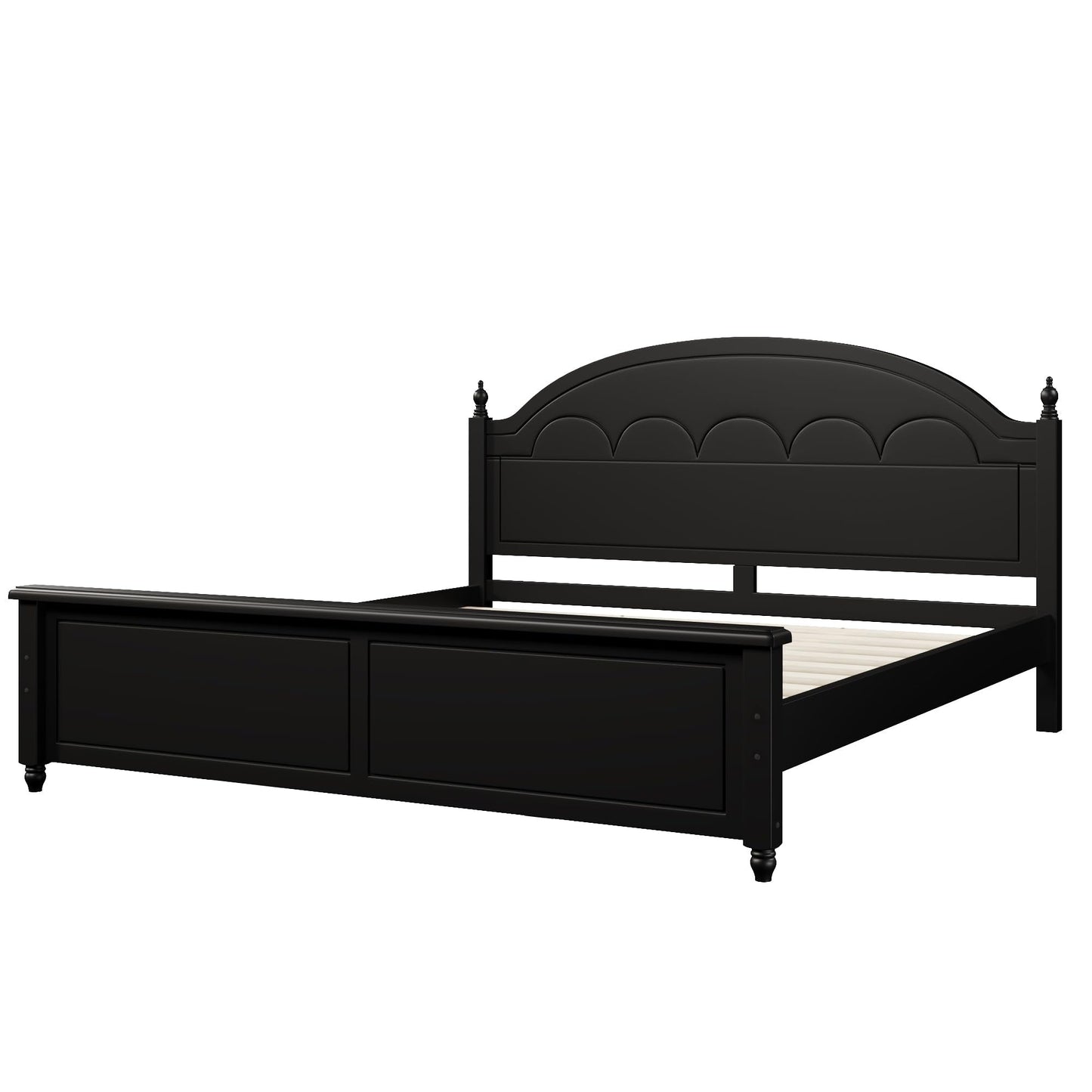 Merax King Wooden Platform Bed Frame with Arched Headboard, Solid Wood Bed Base, Classic Elegant Design, Strong Support, No Box Spring Needed, Easy Assembly, Black