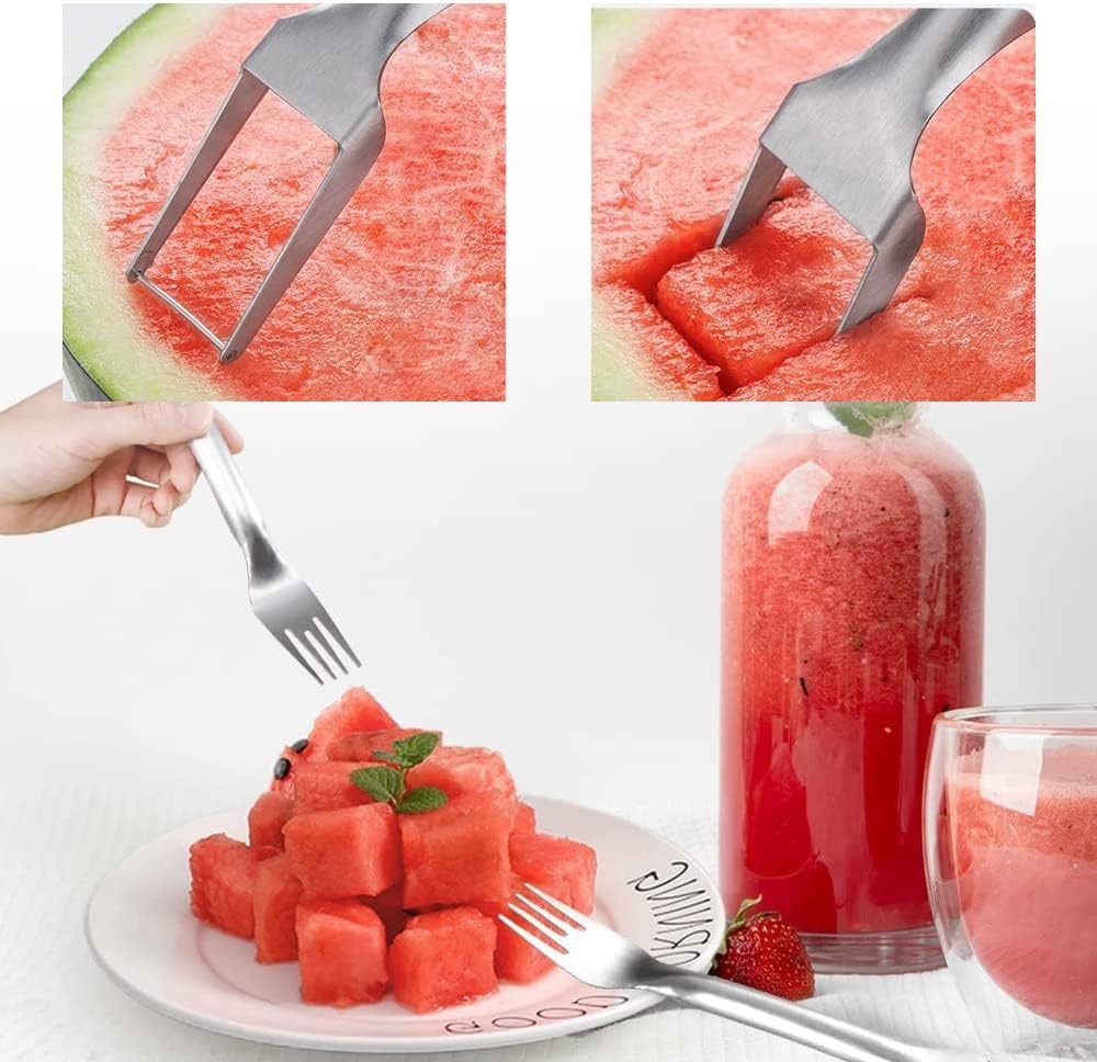 3 Packs 2-in-1 Watermelon Fork Slicer Fruit Cutter, Stainless Steel Watermelon Cutter Artifact, Watermelon Cut ter Slicer Tool Fruit Forks Sli cer Knife Kitchen Gadgets