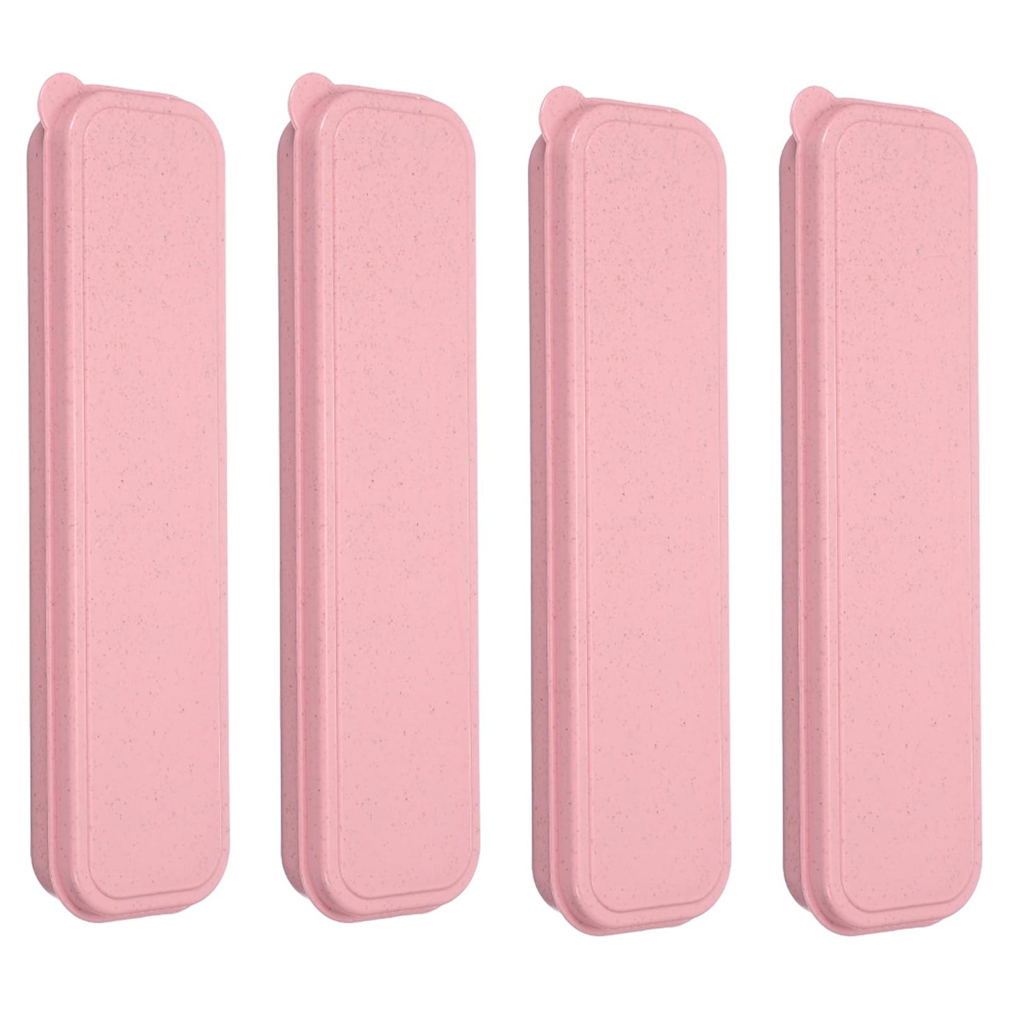 uxcell 4 Pcs Travel Utensil Holders with Case, 8.3" Portable Flatware Box with Slot Stand Reusable Plastic Travel Cutlery Case for Fork Spoon Chopsticks Lunch Box, Pink (Flat Cover)