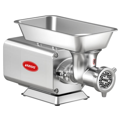 ARINOO Electric Meat Grinder, Grinds Chicken Bones, 1.5 HP Heavy Duty Stainless Steel Commercial #12 Meat Mincer Machine with 2 Plates, 2 Blades and 3 Sausage Tubes for Home Use, 7 Lbs/Min