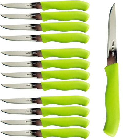 Brenium Paring and Garnishing Knife, 12-Piece Set, Knives with Straight Edge 3 Inch Blade, Stainless Steel, Spear Point, Fruit and Vegetable Cutting and Peeling, Green