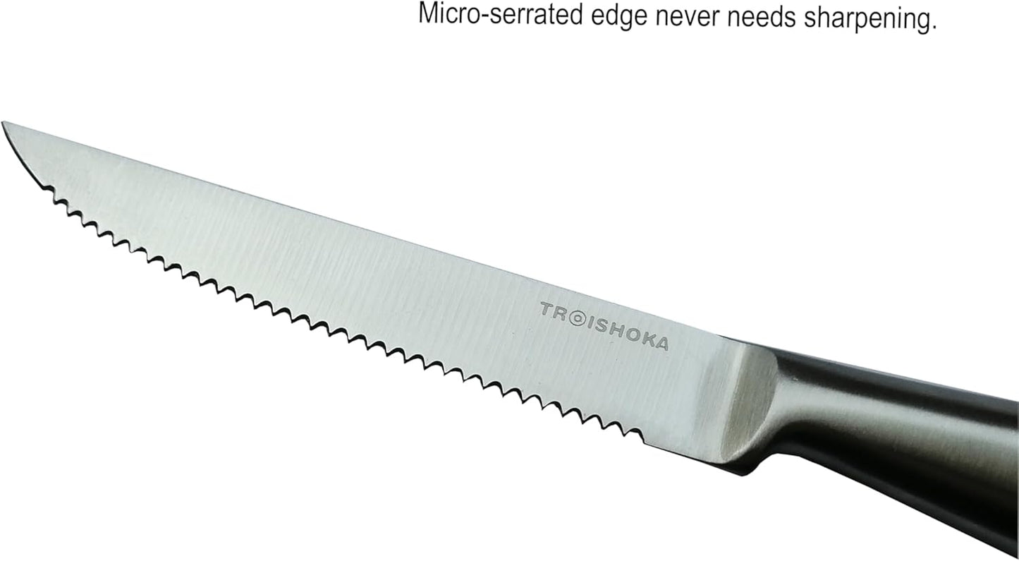 Steak Knives, Razor-Sharp Steak Knives Set of 4, Stainless Steel Serrated Steak Knife, Silver Kitchen Steak Knife Set,