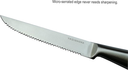 Steak Knives, Razor-Sharp Steak Knives Set of 4, Stainless Steel Serrated Steak Knife, Silver Kitchen Steak Knife Set,