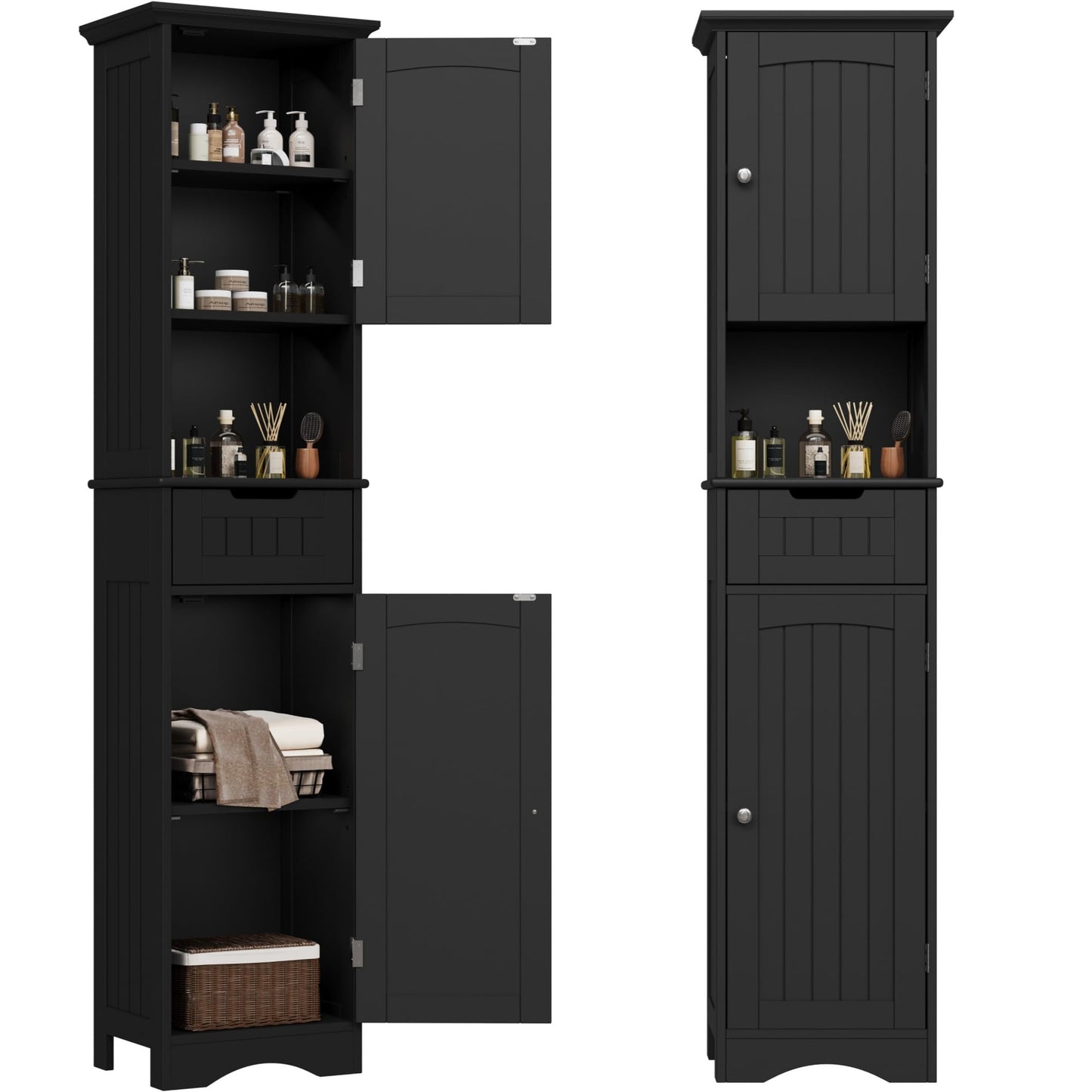 ChooChoo 67" Tall Bathroom Storage Cabinet, Narrow Bathroom Cabinet with 2 Doors and 1 Drawers, Freestanding Cupboard Floor Cabinet with Adjustable Shelves for Living Room, Kitchen, White