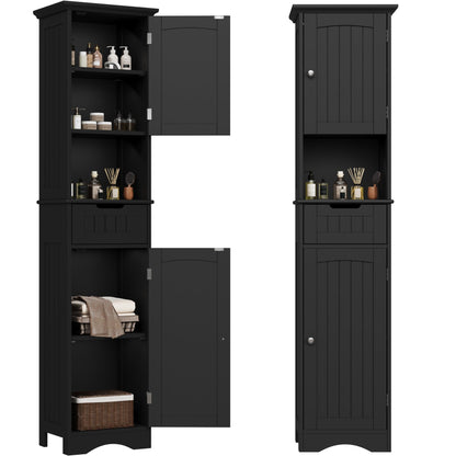 ChooChoo 67" Tall Bathroom Storage Cabinet, Narrow Bathroom Cabinet with 2 Doors and 1 Drawers, Freestanding Cupboard Floor Cabinet with Adjustable Shelves for Living Room, Kitchen, White