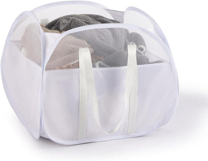 TECHMILLY Pop Up Foldable Laundry Basket, 90L Large Capacity Hamper for Dirty Clothes Storage, White