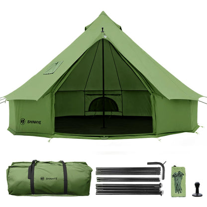 Canvas Bell Yurt Tent with Stove Jack, Waterproof Luxury 4 Season Tents for Family Outdoor Camping 100% Cotton Green Glamping Tents for Hunting, Partie, All Year Living (5M- 269 sq. ft yurt)