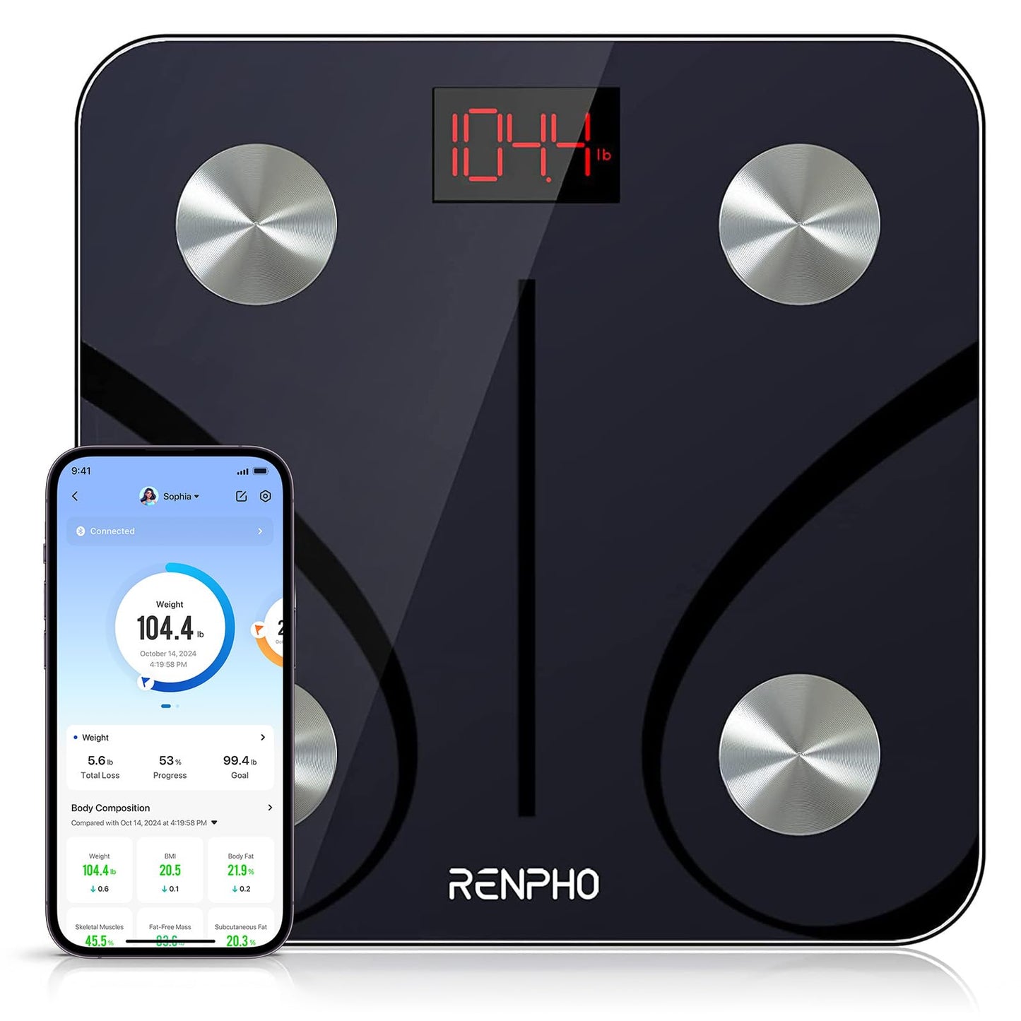 RENPHO Smart Scale for Body Weight, Digital Bathroom Scale BMI Weighing Bluetooth Body Fat Physician Scale, Body Composition Monitor Health Analyzer with Smartphone App, 400 lbs - Elis 1