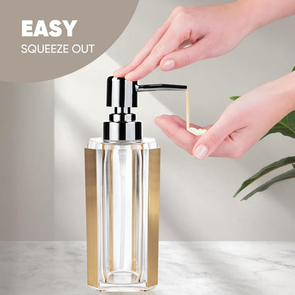 LGURT 4-Piece Gold Bathroom Accessories Set — Soap Dispenser, Soap Dish, Mouthwash Cup & Toothbrush Holder, Acrylic with Brushed Gold Accent, Luxury Bathroom Vanity Countertop Organizer for Home
